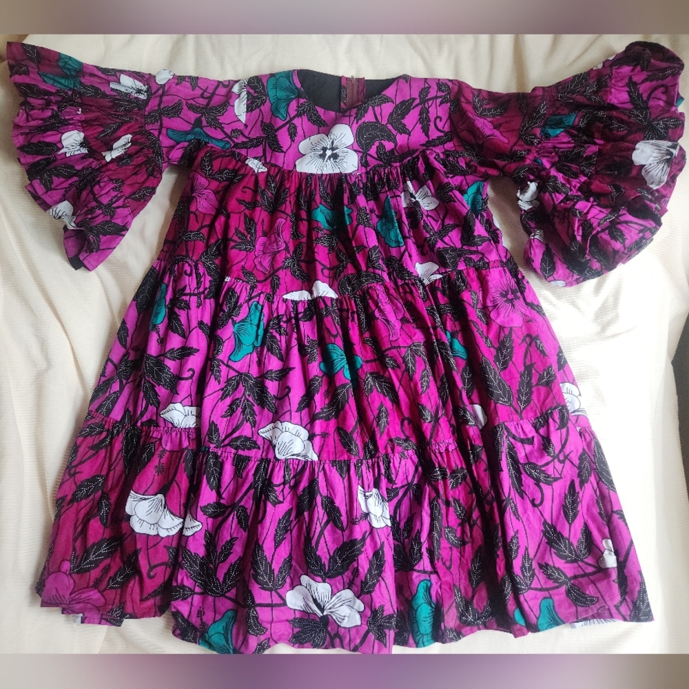 Voluminous Hibiscus Flowers Prints Cotton Tiered Dress Floral Purple Sz 6/8 NWOT - Picture 11 of 16